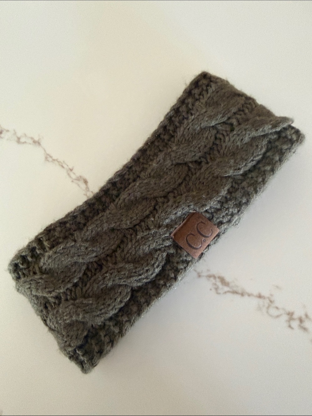 C.C Olive Green Cable Knit Ear Warmer Headband